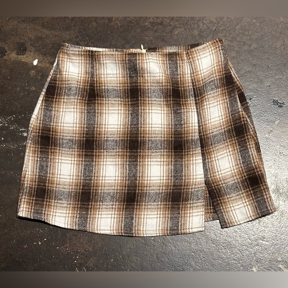 Plaid Mini Skirt in Brown and Cream Size Small